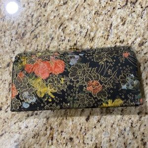 Vintage Floral Cloth Envelope Clutch with Metallic Gold Thread